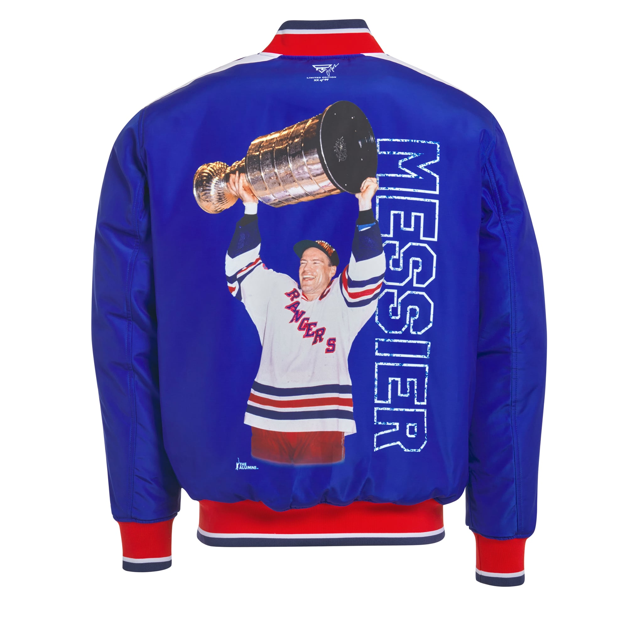 Veste bomber réversible zippée pour homme FE Mark Messier bleu marine/marine des Rangers de New York